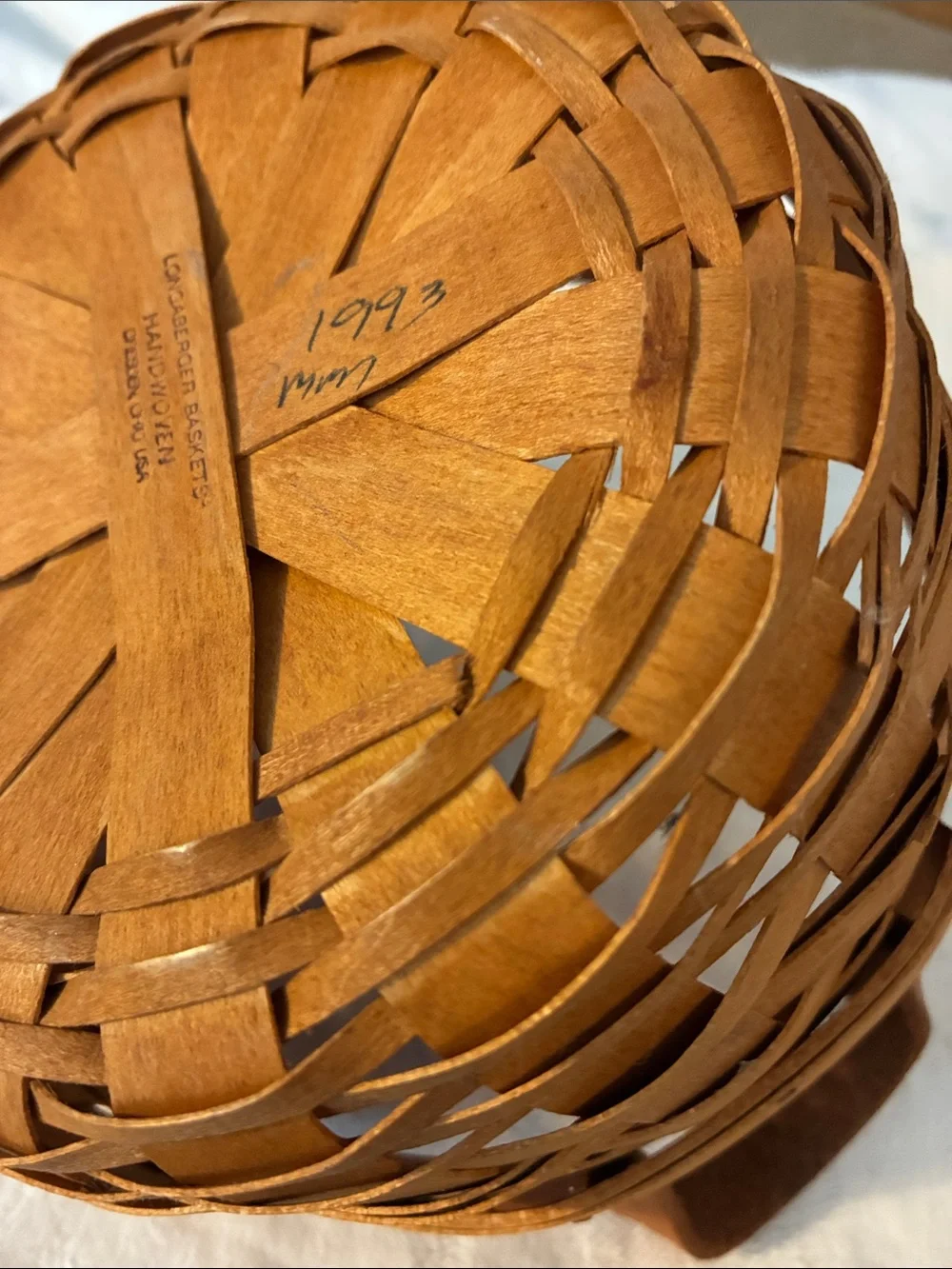 Longaberger Brown Woven Basket Leather Handles About 7x4 Made WELL In Ohio